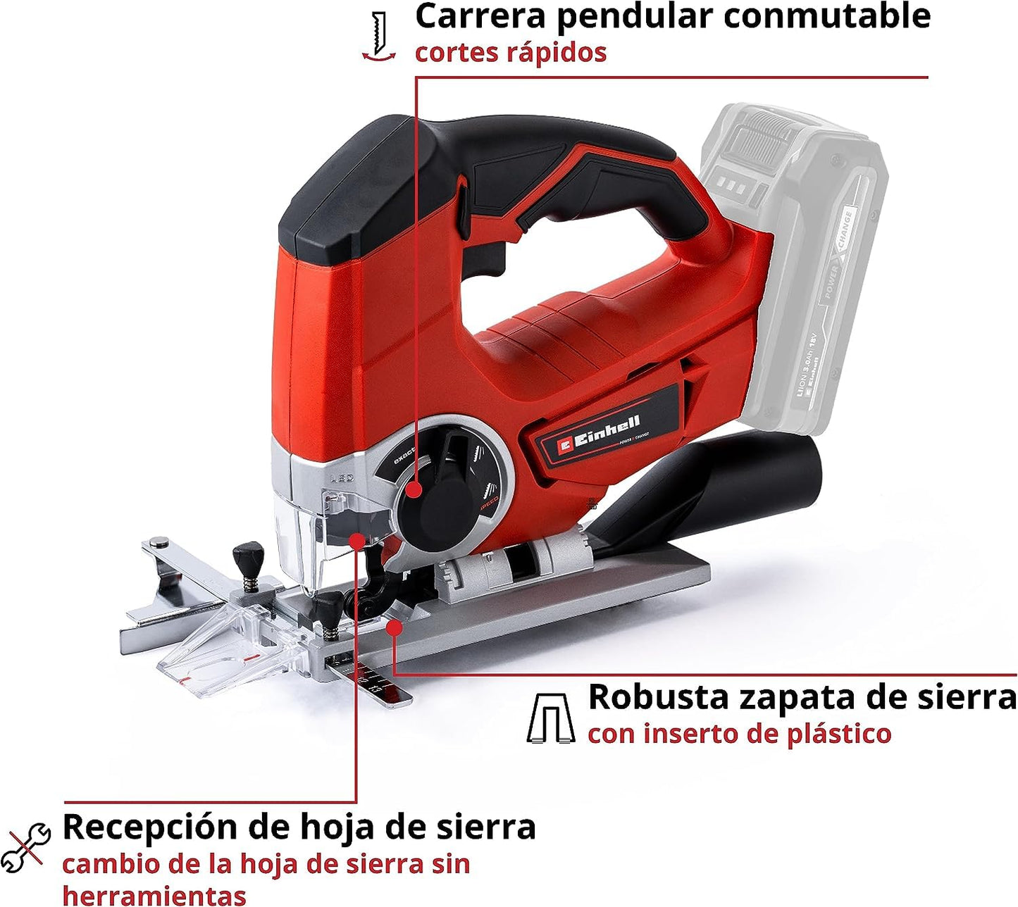 Einhell Sierra caladora con batería recargable - TE-JS 18/80 Li-Solo, sistema de 18 V, 2400 1 / min, profundidad de corte máx. 80 mm, suministro sin batería y sin cargador