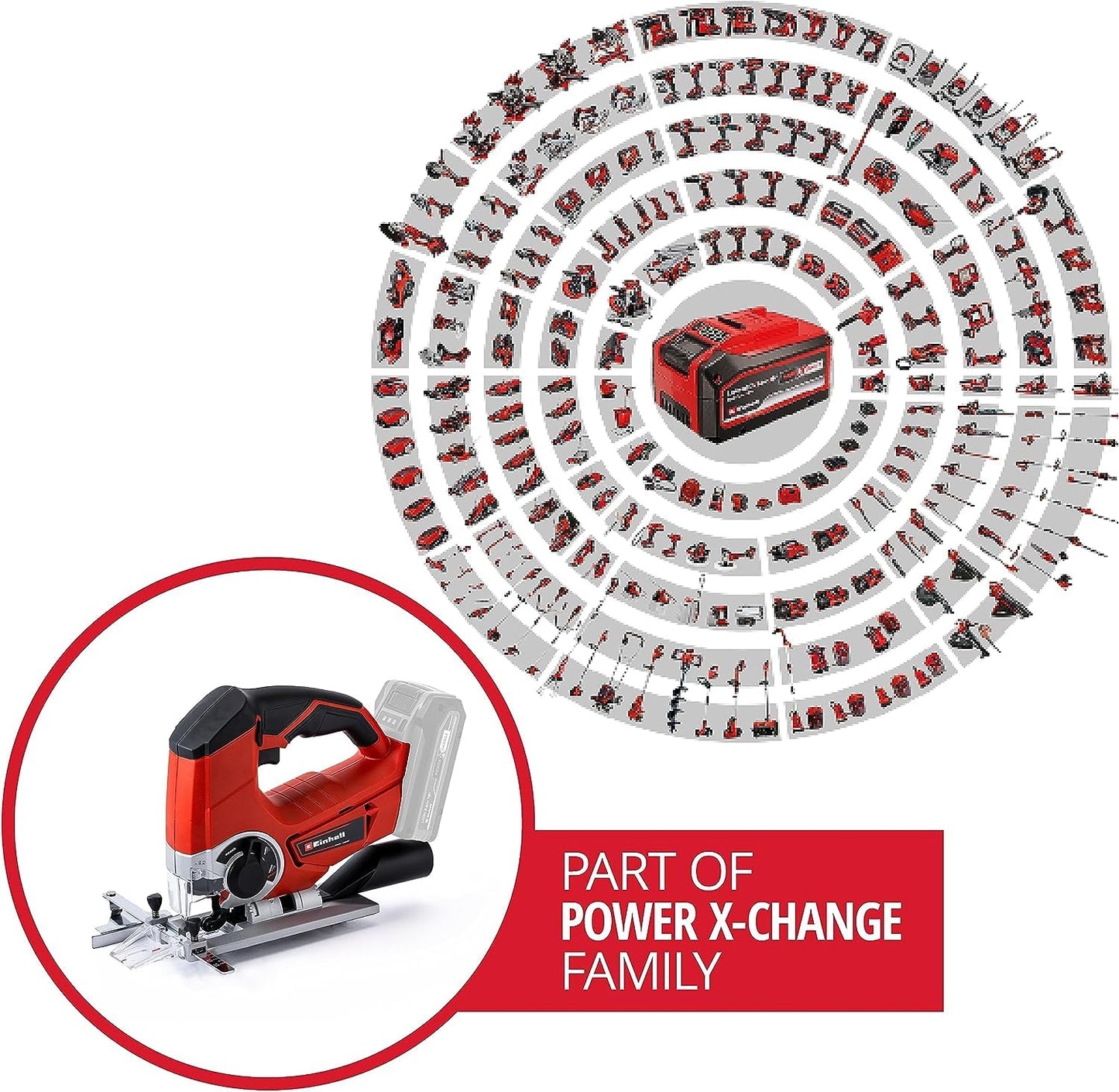 Einhell Sierra caladora con batería recargable - TE-JS 18/80 Li-Solo, sistema de 18 V, 2400 1 / min, profundidad de corte máx. 80 mm, suministro sin batería y sin cargador