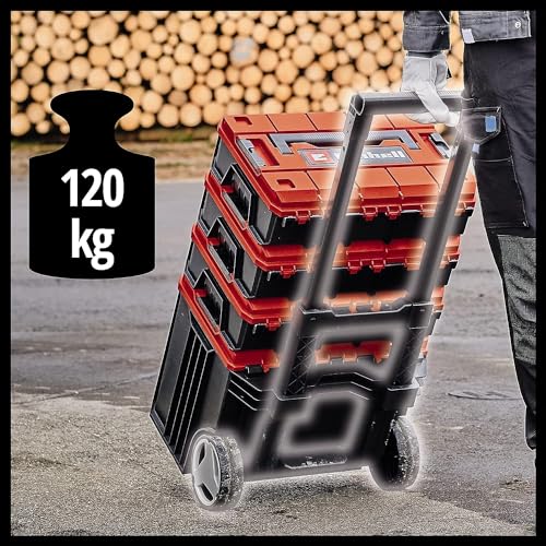 Original Einhell Maleta con sistema E-Case S-F (máx. 25 kg, almacenamiento y transporte universales de accesorios y herramientas, apilable, a prueba de salpicaduras, incluye 2 insertos de espuma)