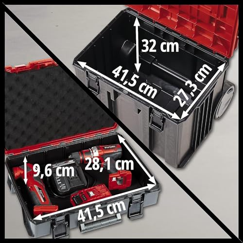 Original Einhell Maleta con sistema E-Case S-F (máx. 25 kg, almacenamiento y transporte universales de accesorios y herramientas, apilable, a prueba de salpicaduras, incluye 2 insertos de espuma)