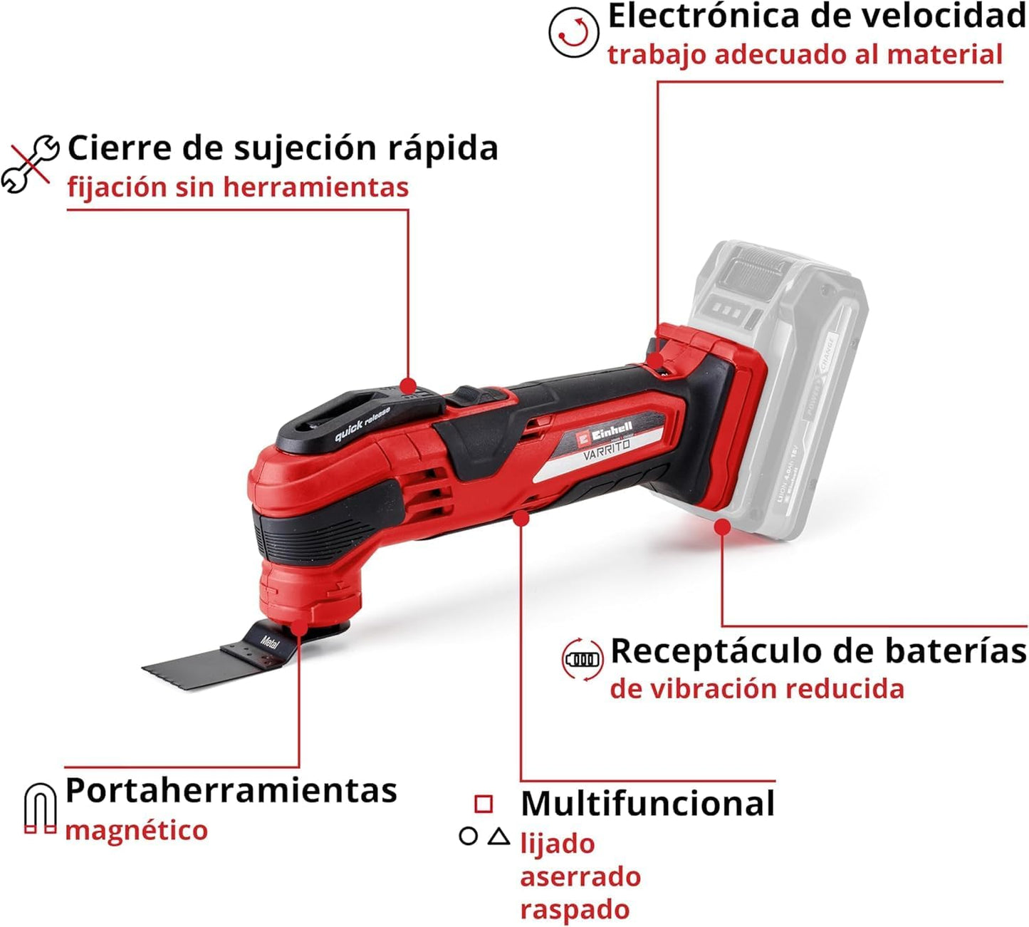 Einhell Herramienta multifunción a batería VARRITO Power X-Change (Li-Ion, 18V, 11000-20000 min.-1, cierre rápido, portaherramientas ajustable en 12 posiciones, sin batería ni cargador)