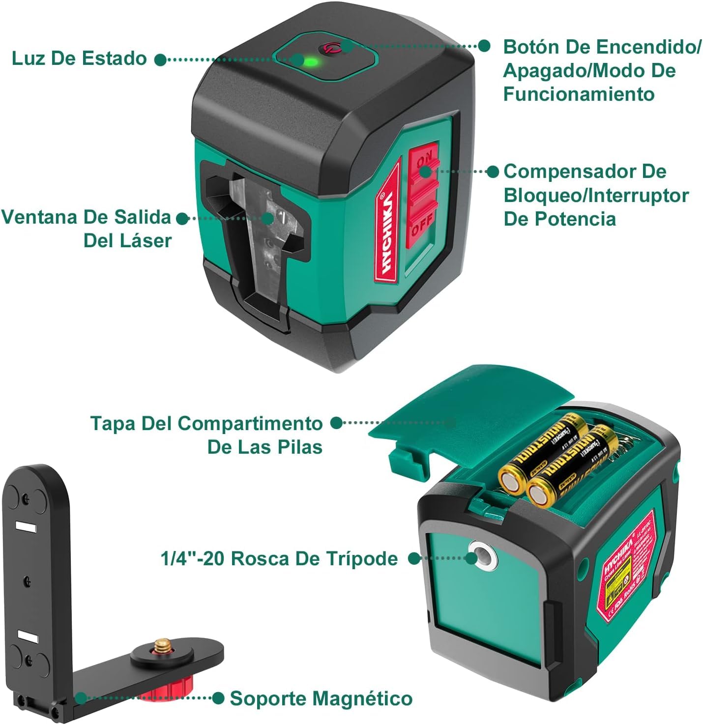 HYCHIKA Nivel Laser, Nivel Laser Autonivelante Rojo, 15m, Nivel Láser Manual/Automático, IP54, Base Magnética Giratoria 360°, Herramienta De Nivelación