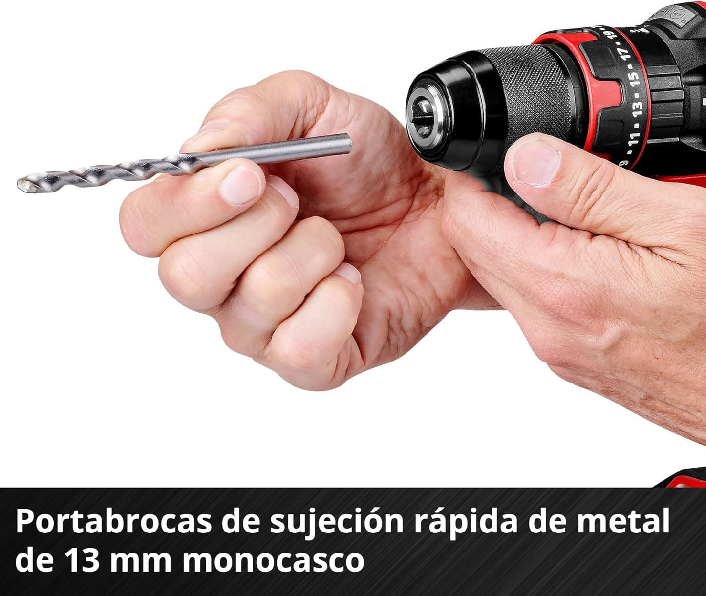 Einhell Taladro percutor con batería TE-CD 18/44 Li-i Power X-Change (18V, 44 Nm, función de perforación por percusión, portabrocas metálico de 13 mm, 2 velocidades, incl. batería de 2,5 Ah y batería)