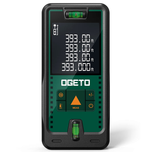 Medidor Láser, OGETO Medidor de Distancia Láser IP54 Herramienta de Medición Digital Portátil Telémetro con Niveles de Burbuja y Gran Pantalla LCD Retroiluminada