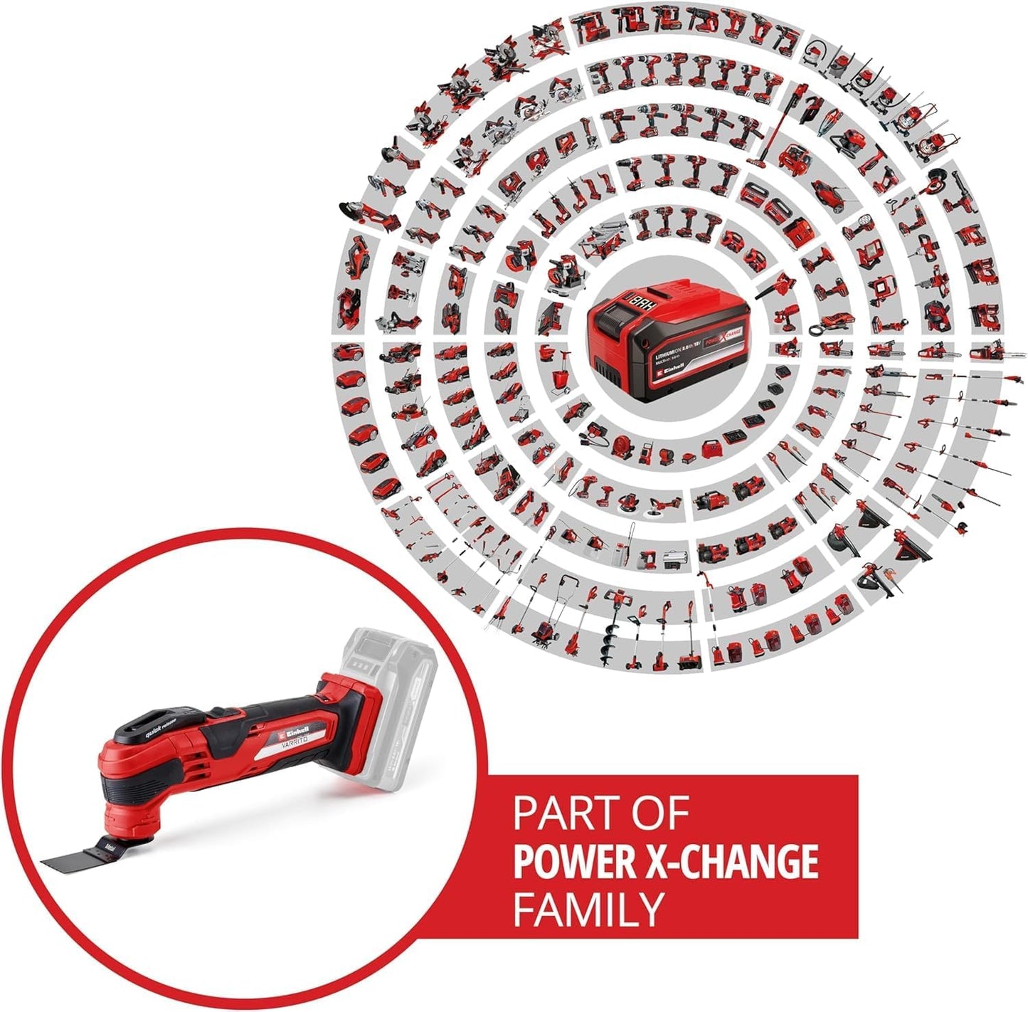 Einhell Herramienta multifunción a batería VARRITO Power X-Change (Li-Ion, 18V, 11000-20000 min.-1, cierre rápido, portaherramientas ajustable en 12 posiciones, sin batería ni cargador)