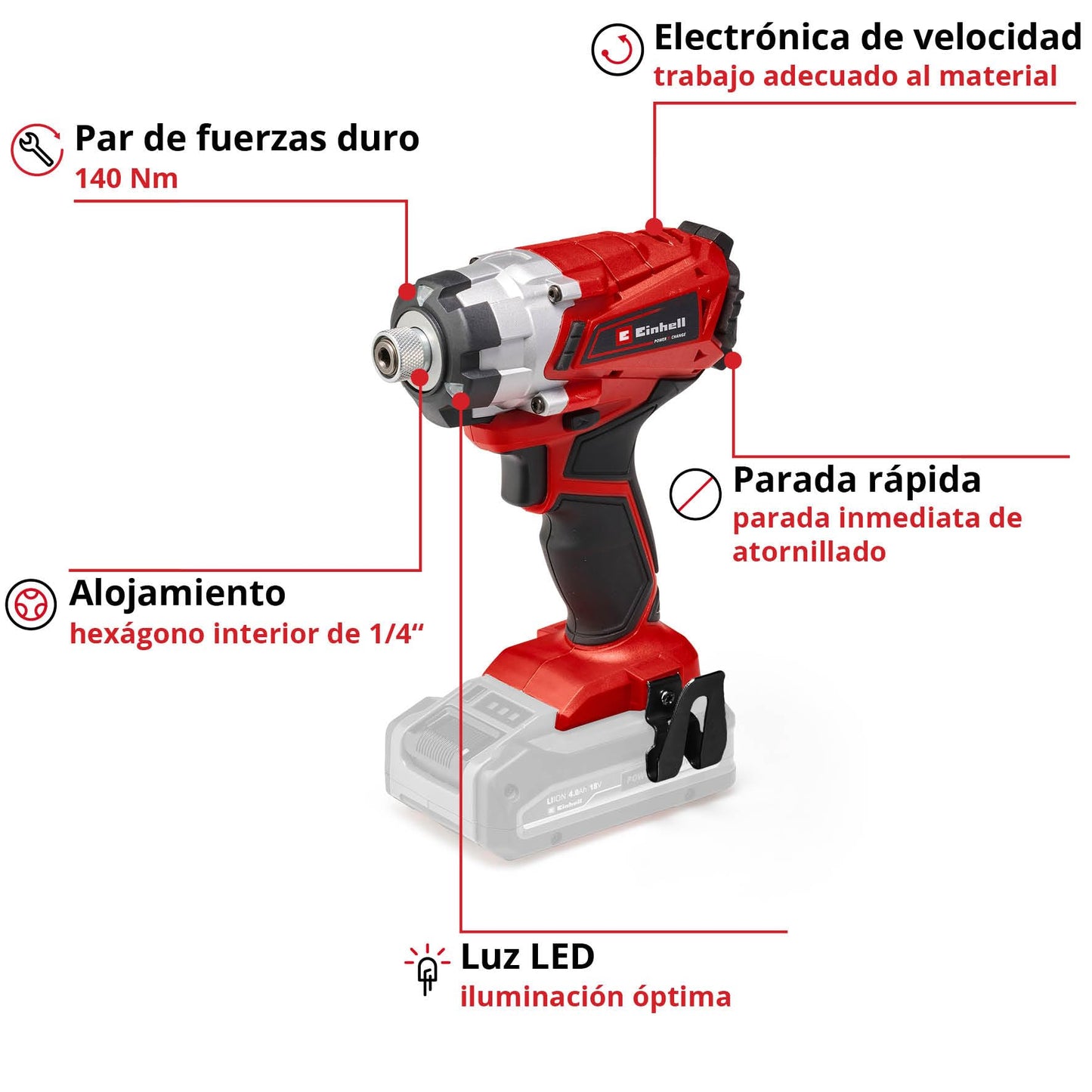 Einhell Atornillador de impacto a batería - TE-CI 18/1 Li-solo Power X-Change - Iones de litio, 18 V, electrónica de control de velocidad, 3 LED de alimentación, sin batería ni cargador