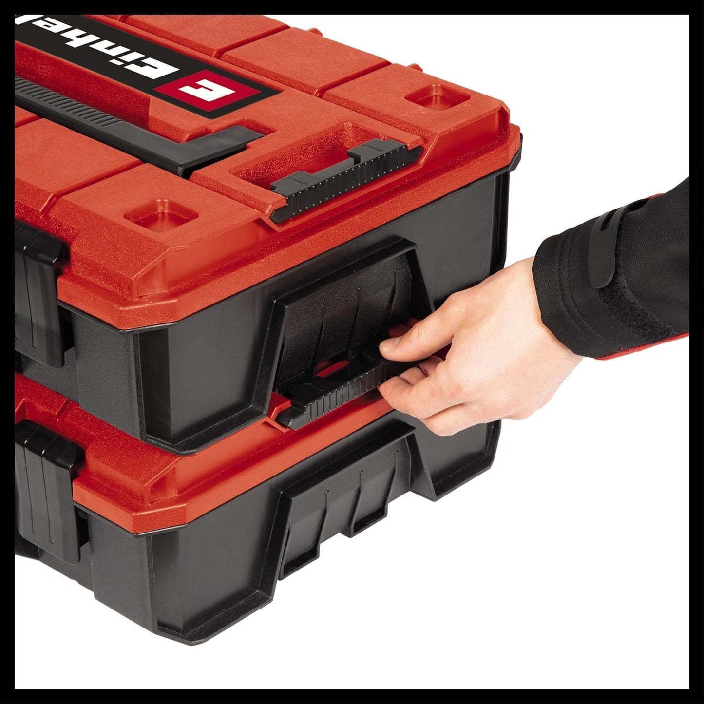 Original Einhell Maleta con sistema E-Case S-F (máx. 25 kg, almacenamiento y transporte universales de accesorios y herramientas, apilable, a prueba de salpicaduras, incluye 2 insertos de espuma)