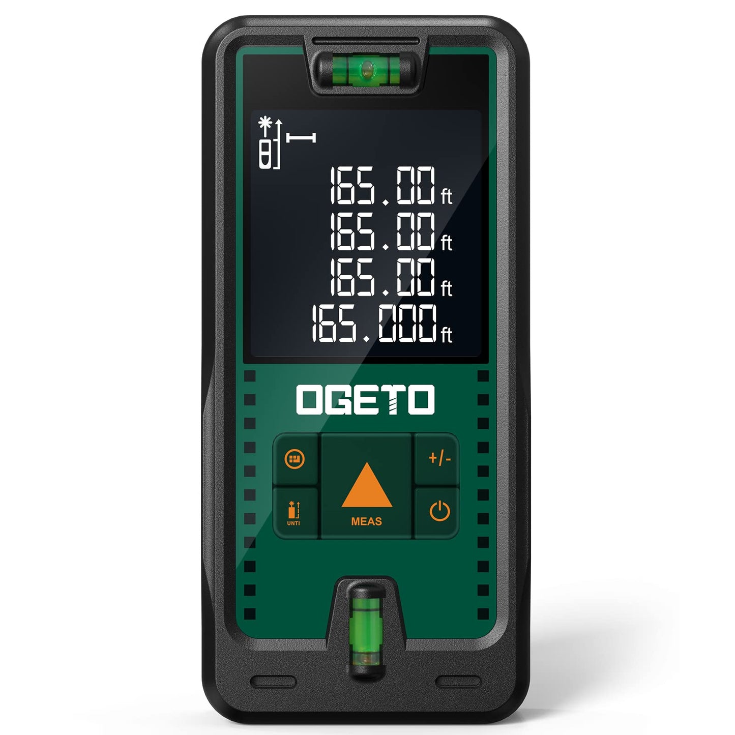 Medidor Láser, OGETO Medidor de Distancia Láser IP54 Herramienta de Medición Digital Portátil Telémetro con Niveles de Burbuja y Gran Pantalla LCD Retroiluminada