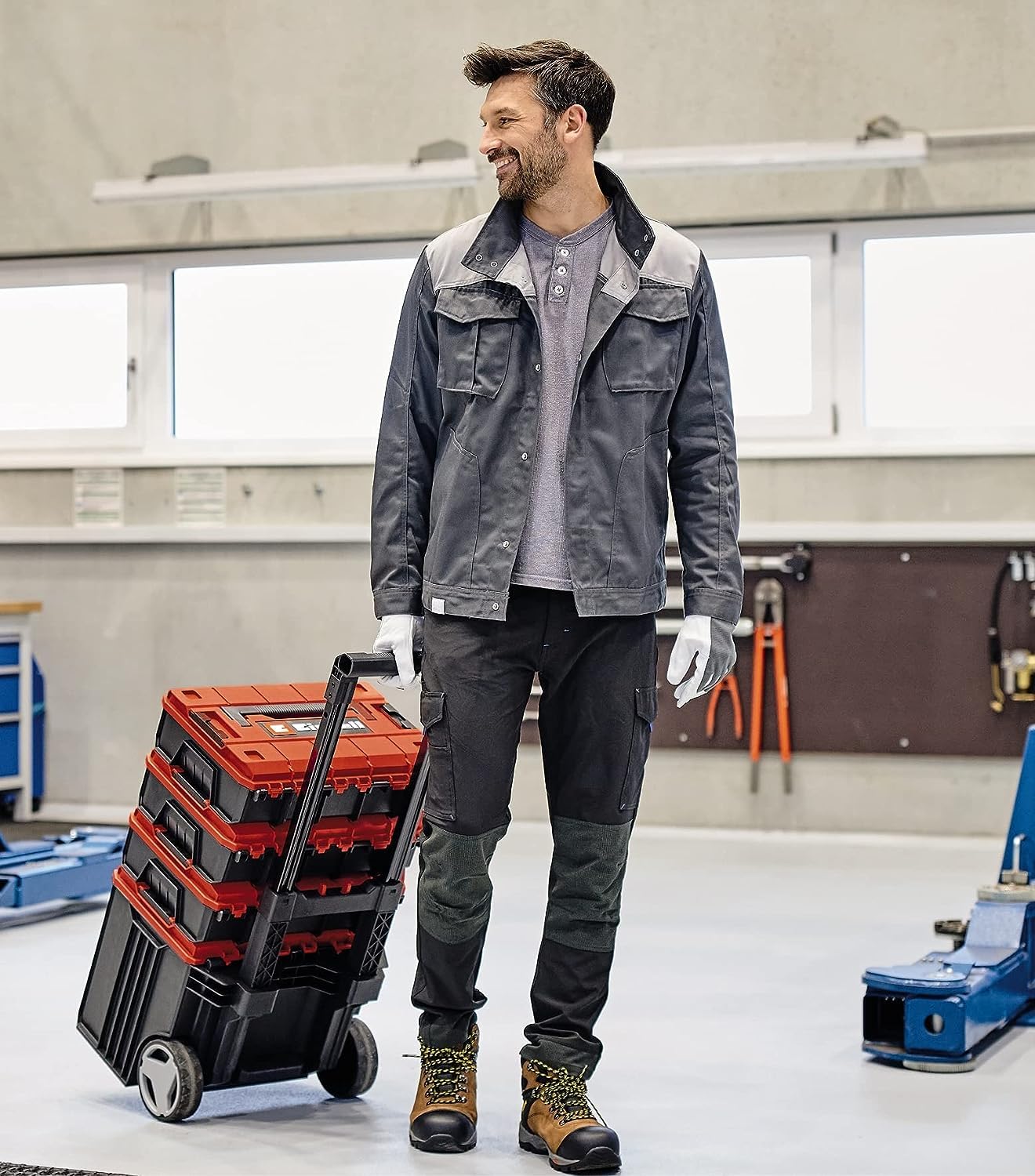 Original Einhell Maleta con sistema E-Case S-F (máx. 25 kg, almacenamiento y transporte universales de accesorios y herramientas, apilable, a prueba de salpicaduras, incluye 2 insertos de espuma)