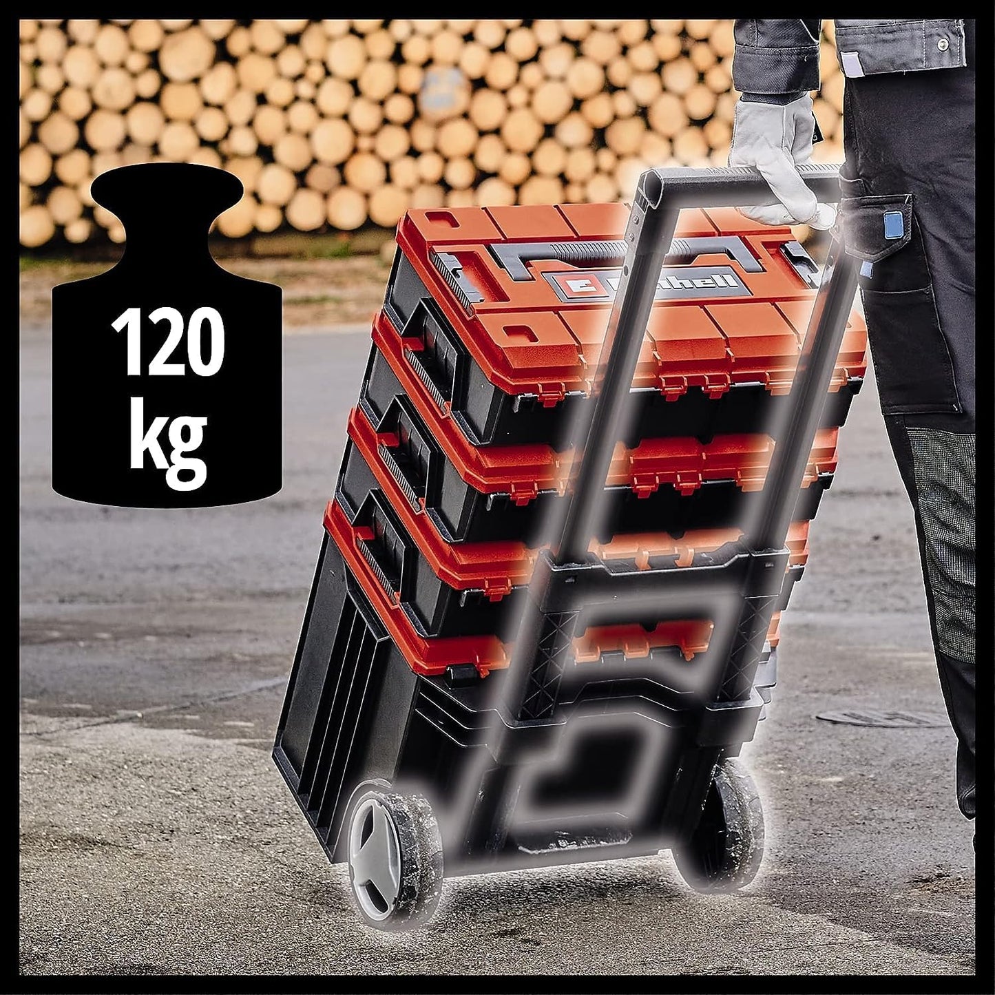 Original Einhell Maleta con sistema E-Case S-F (máx. 25 kg, almacenamiento y transporte universales de accesorios y herramientas, apilable, a prueba de salpicaduras, incluye 2 insertos de espuma)