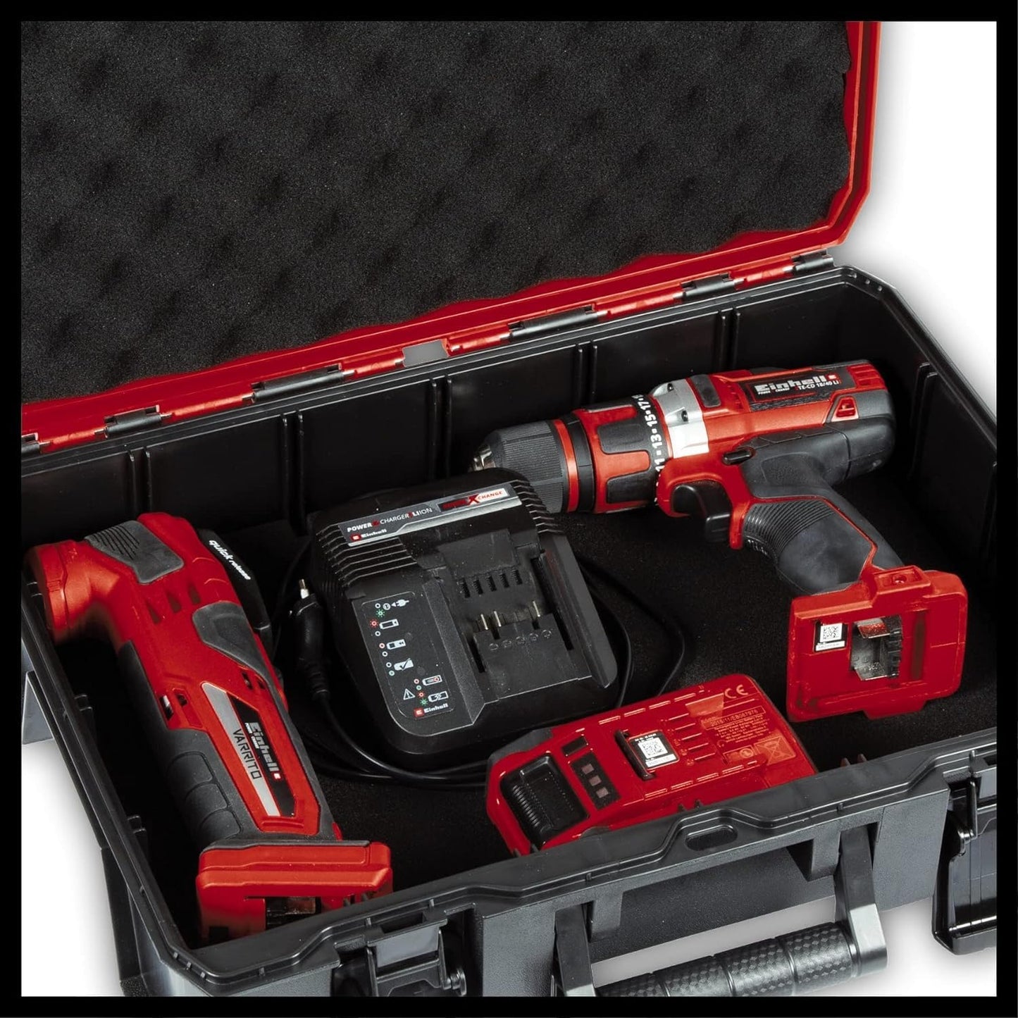 Original Einhell Maleta con sistema E-Case S-F (máx. 25 kg, almacenamiento y transporte universales de accesorios y herramientas, apilable, a prueba de salpicaduras, incluye 2 insertos de espuma)