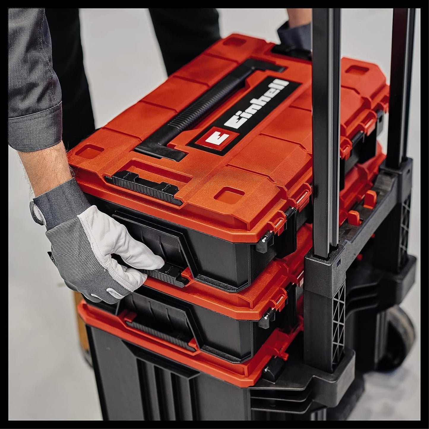 Original Einhell Maleta con sistema E-Case S-F (máx. 25 kg, almacenamiento y transporte universales de accesorios y herramientas, apilable, a prueba de salpicaduras, incluye 2 insertos de espuma)