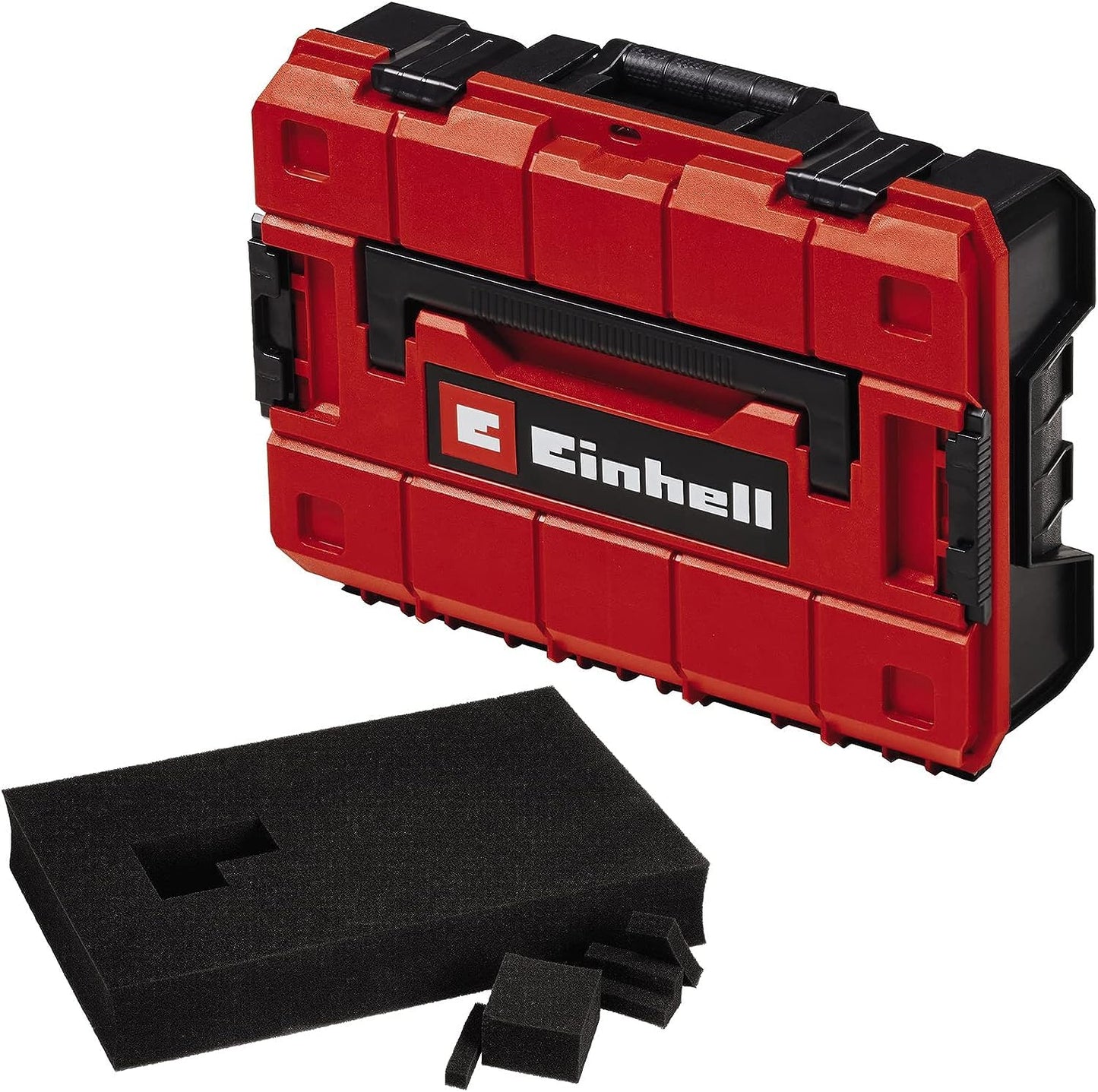 Original Einhell Maleta con sistema E-Case S-F (máx. 25 kg, almacenamiento y transporte universales de accesorios y herramientas, apilable, a prueba de salpicaduras, incluye 2 insertos de espuma)